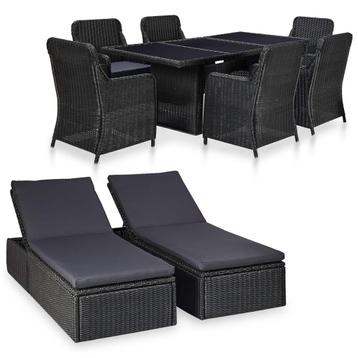 vidaXL 9-delige Tuinset poly rattan zwart, Verzenden, Nieuw, Tuinset