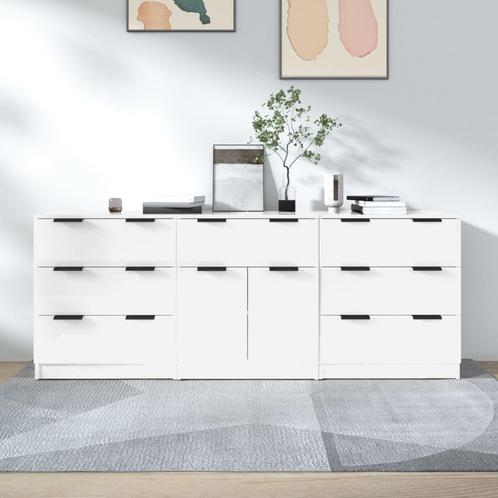 vidaXL 3-delige Dressoirs bewerkt hout hoogglans wit, Huis en Inrichting, Kasten | Dressoirs, Nieuw, Verzenden