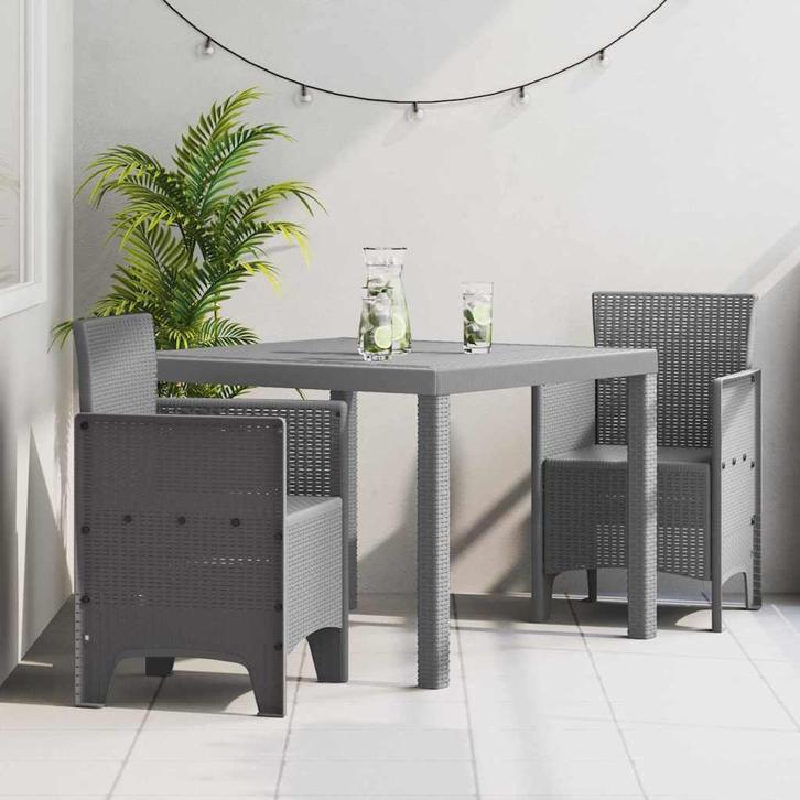 vidaXL Tuin Eettafel Set 3 pcs Lichtgrijs Polt riet, Tuin en Terras, Tuinsets en Loungesets, Nieuw, Verzenden