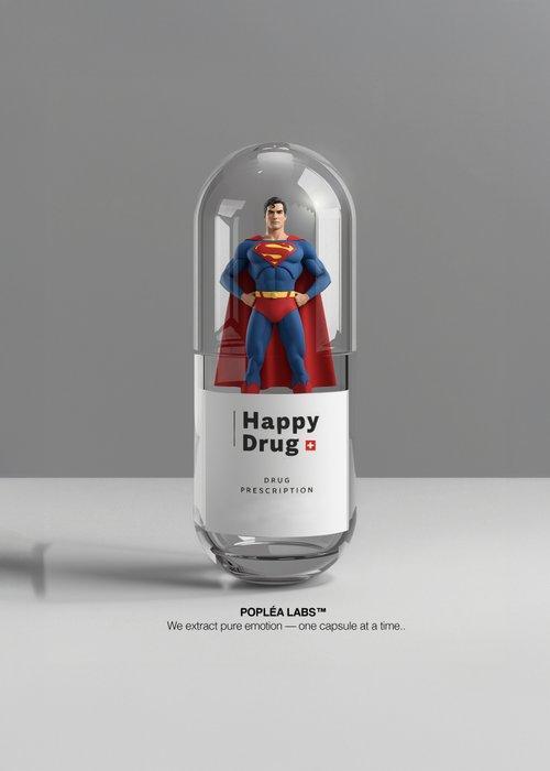 Poplea - HAPPY DRUG - POPLEA LABS - SUPERMAN, Antiek en Kunst, Kunst | Schilderijen | Modern