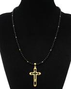 Goddelijke Glans – Zwarte Obsidiaan en Gouden Kruis van, Antiek en Kunst