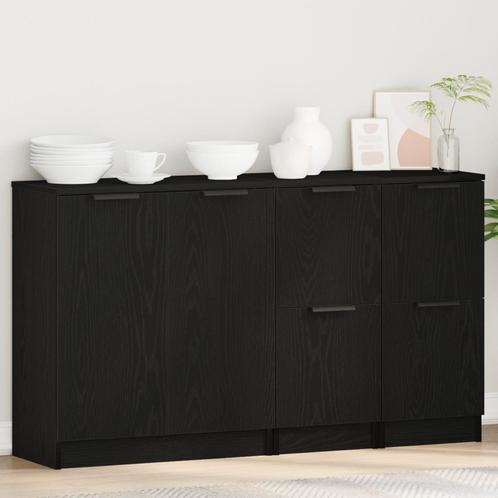 vidaXL Dressoirs 3 stuks Zwart Eiken Fineer, Huis en Inrichting, Kasten | Dressoirs, Nieuw, Verzenden