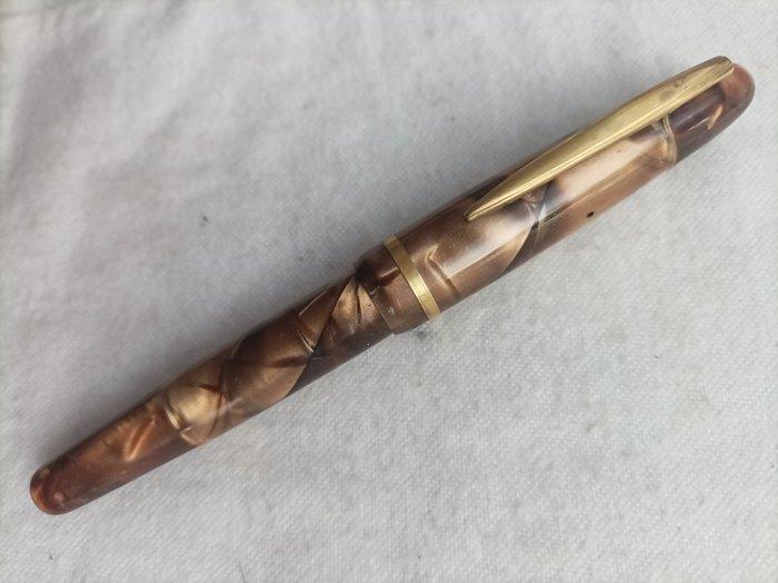 Uhu Primus Fountain Pen Füllfederhalter Brown Marbled 1950, Verzamelen, Pennenverzamelingen
