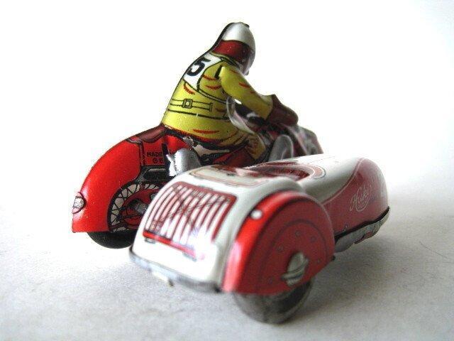 Huki - blik motorfiets & zijspan - Opwindbaar blikken, Antiek en Kunst, Antiek | Speelgoed