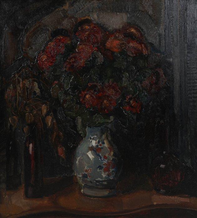 Dirk Filarski (1885-1964) - Stilleven met Rode Bloemen, Antiek en Kunst, Kunst | Schilderijen | Klassiek