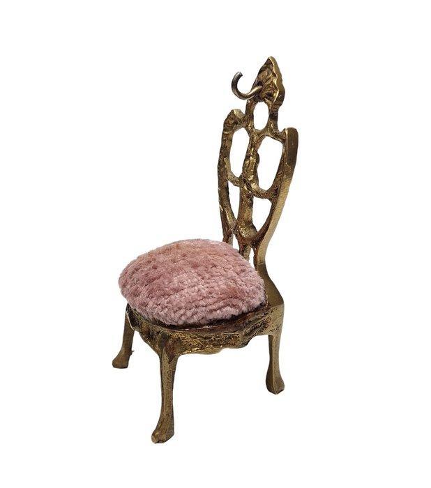 Stoel - Messing en Roze Fluweel - H : 12,5 cm, Antiek en Kunst, Antiek | Overige Antiek