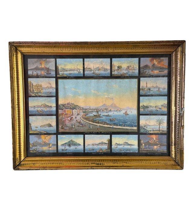 Italiaanse school (XX) - 17 miniature raffiguranti Napoli, Antiek en Kunst, Kunst | Schilderijen | Klassiek