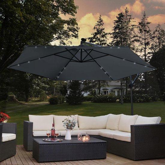 2dekans | Parasol Brazil - 3,0 m - Incl. LED - donkergrijs, Tuin en Terras, Parasols, Ophalen of Verzenden