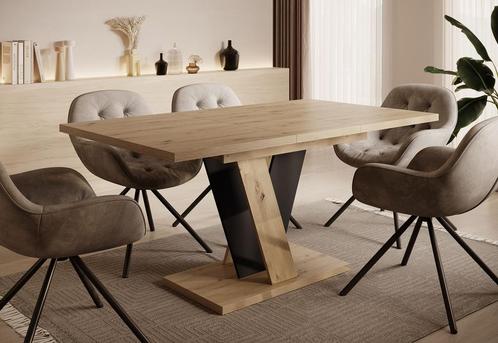 Meubella Eetkamertafel Velluto Eiken Zwart 160 cm 8 personen, Huis en Inrichting, Tafels | Eettafels, Nieuw, 50 tot 100 cm, Verzenden