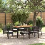vidaXL 7-Persoons Tuin Eettafel Set met Kussens in Zwart, Verzenden, Nieuw
