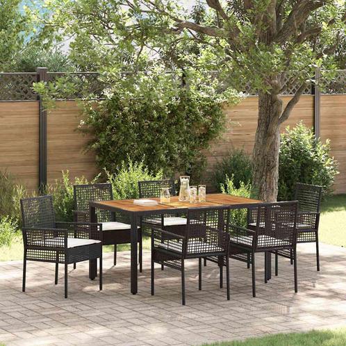 vidaXL 7-Persoons Tuin Eettafel Set met Kussens in Zwart, Tuin en Terras, Tuinsets en Loungesets, Nieuw, Verzenden