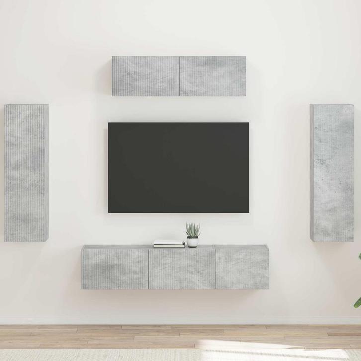 vidaXL TV Kast 5 pcs Beton Grijs, Huis en Inrichting, Kasten |Televisiemeubels, Nieuw, Verzenden