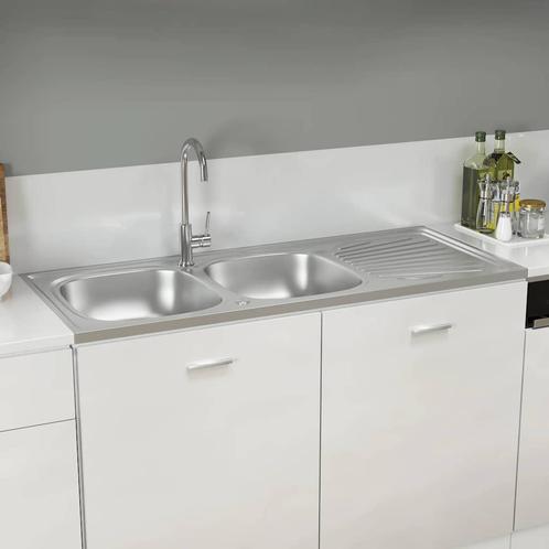 vidaXL Gootsteen dubbele bak 1200x600x155 mm roestvrij staal, Huis en Inrichting, Keuken | Keukenelementen, Nieuw, Verzenden