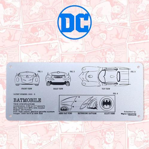 DC Comics Tin Sign Batmobile Schematic, Collections, Cinéma & Télévision, Enlèvement ou Envoi
