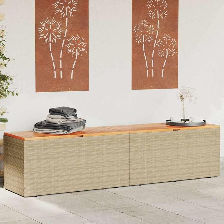 vidaXL Tuinbox 220x50x54 cm poly rattan en acaciahout beige, Jardin & Terrasse, Stockage & Armoires de jardin, Envoi