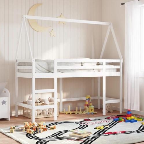 vidaXL Halfhoogslaper met ladder en bedhuis grenenhout wit, Huis en Inrichting, Slaapkamer | Bedden, Nieuw, Verzenden
