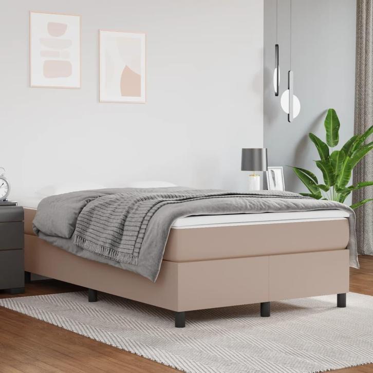 vidaXL Boxspring bed kunstleer cappuccinokleurig 120x200 cm, Huis en Inrichting, Slaapkamer | Bedden, Nieuw, Verzenden