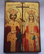 Icoon - Constantijn en Elena, handgeschilderd icoon - Hout, Antiquités & Art