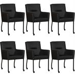 Set van 6 Zwarte leren moderne eetkamerstoelen - Hermes Leer, Nieuw, Vijf, Zes of meer stoelen, Eigentijds, Leer