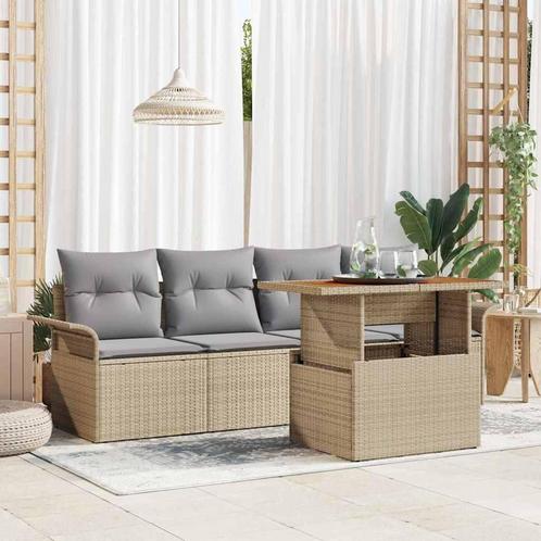 vidaXL Tuinbank Set met opslag 5 pcs Beige Poly rattan, Tuin en Terras, Tuinsets en Loungesets, Nieuw, Verzenden