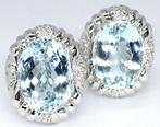 Oorbellen - 18 karaat Witgoud -  14.18ct. tw. Aquamarijn -, Handtassen en Accessoires, Oorbellen, Nieuw