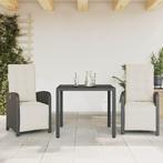 vidaXL 3-delige Bistroset met kussens poly rattan zwart, Tuin en Terras, Tuinsets en Loungesets, Verzenden, Nieuw