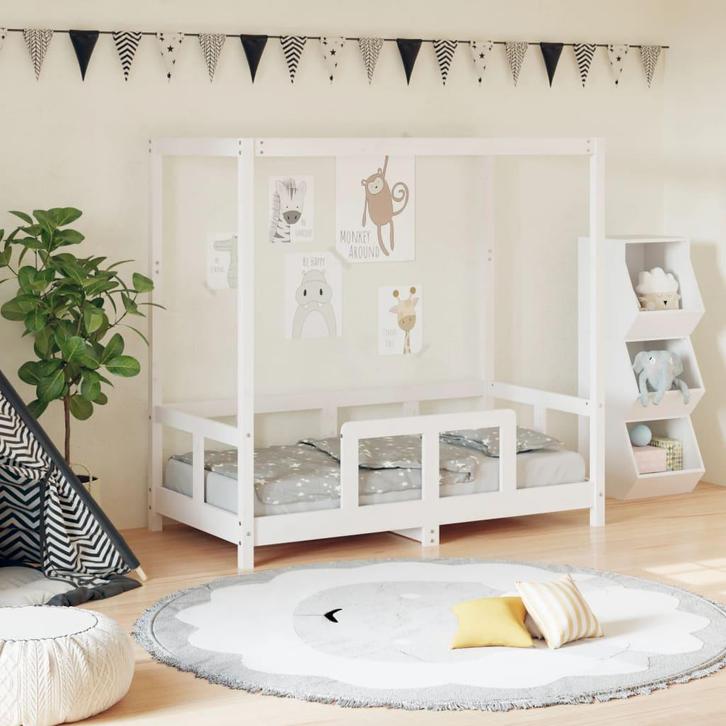 vidaXL Kinderbedframe 70x140 cm massief grenenhout wit, Kinderen en Baby's, Kinderkamer | Bedden, Nieuw, Verzenden