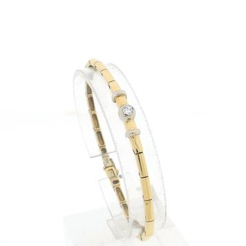 Bicolor gouden schakel armband met diamant; 0,22 ct. | 18 cm beschikbaar voor biedingen
