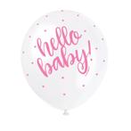 Geboorte Ballonnen Hello Baby Roze 30cm 5st, Nieuw, Verzenden