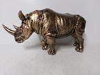 Beeld, statue in gold bronze color of an African rhinoceros, Antiek en Kunst