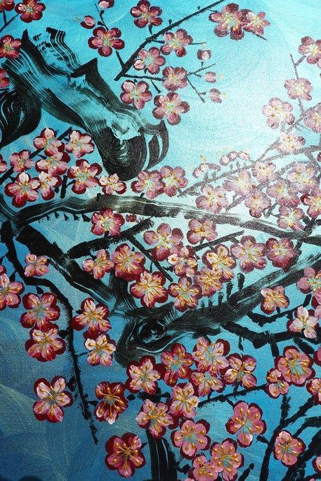 Ksavera - Japanese sakura J471 - Pearlescent painting on XXL, Antiquités & Art, Art | Peinture | Moderne