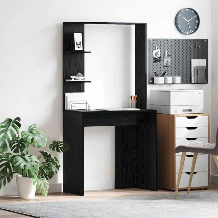 Zwart Eiken Bureau met Plank | Retour Deal | 79% Korting, Huis en Inrichting, Bureaus, Nieuw, Bureau, Verzenden