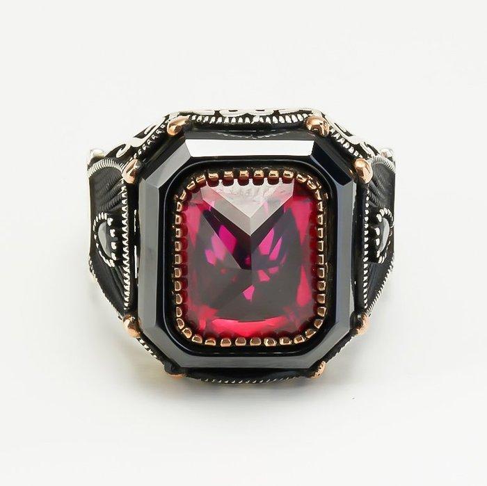 Zonder minimumprijs - Ring Zilver Robijn, Handtassen en Accessoires, Ringen