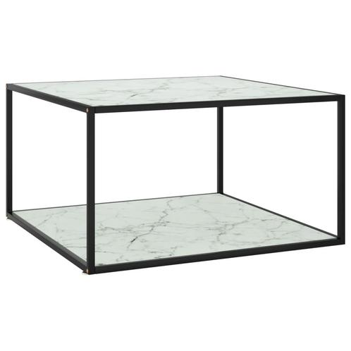 vidaXL Table basse Noir avec verre marbre blanc 90x90x50, Huis en Inrichting, Tafels | Salontafels, Verzenden