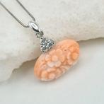 Koraal - Zilver - Ketting met hanger - ROZE KORAAL INCISIE, Antiek en Kunst