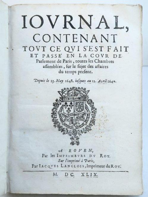 Anonyme / (La Fronde) - Journal, [... ] de la cour de, Antiek en Kunst, Antiek | Boeken en Manuscripten