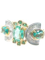 Zonder minimumprijs - Ring - 9 kt. Zilver, Geel goud Smaragd