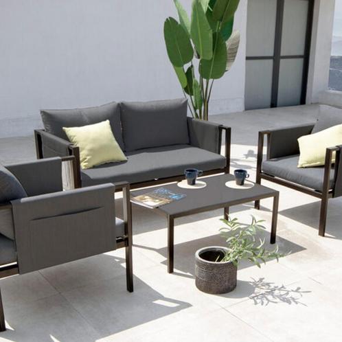 Tuinset zwart 4 delig | Donkergrijze Kussens, Tuin en Terras, Tuinsets en Loungesets, Nieuw, Verzenden