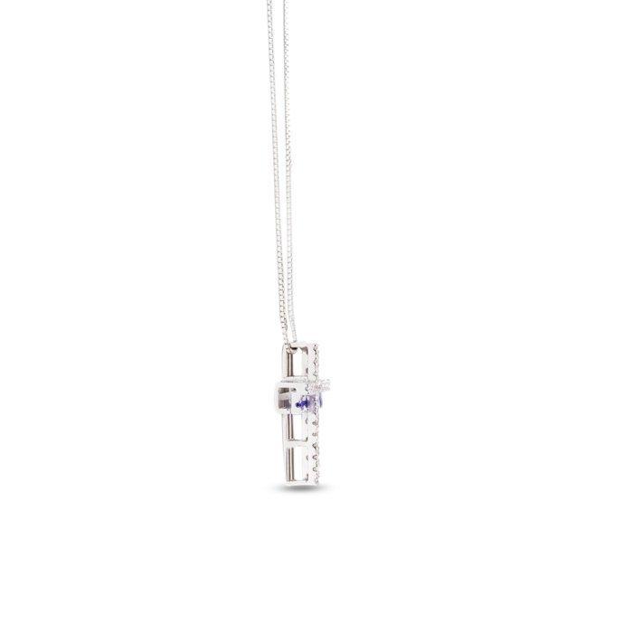 Halsketting - 18 karaat Witgoud Saffier - Diamant, Handtassen en Accessoires, Kettingen