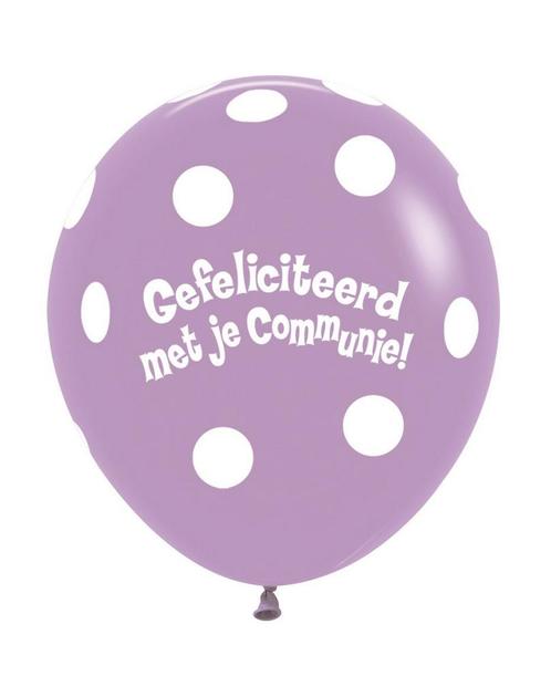 Ballonnen Communie Polka Dots Lilac 45cm 25st, Hobby en Vrije tijd, Feestartikelen, Nieuw, Verzenden