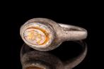 Sasanian Zilveren ring met dierdiepdruk  (Zonder, Antiek en Kunst