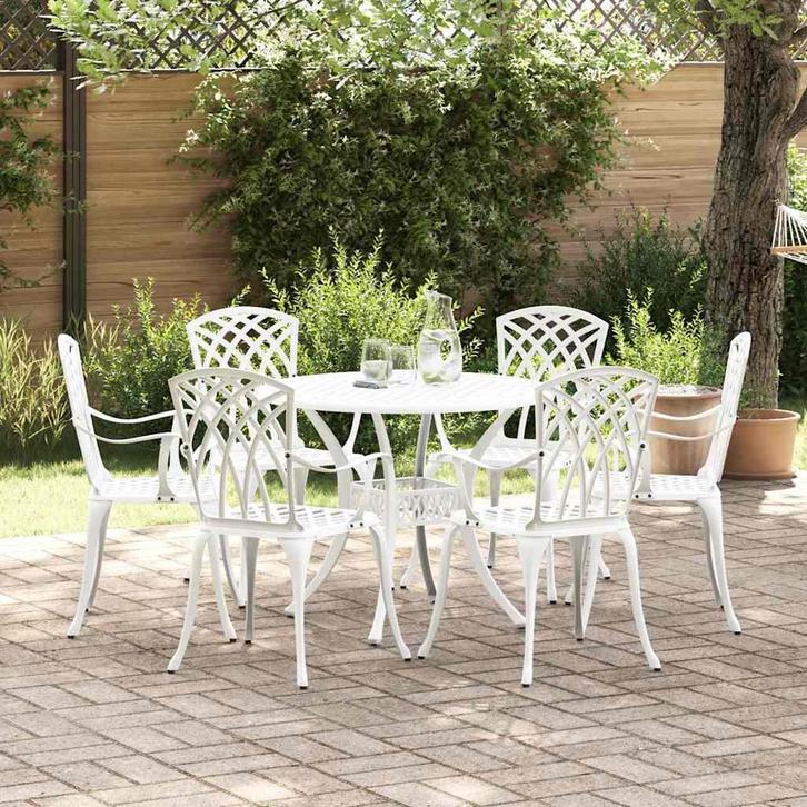 vidaXL Tuin Eettafel Set 7 pcs Wit Aluminium, Tuin en Terras, Tuinsets en Loungesets, Nieuw, Verzenden