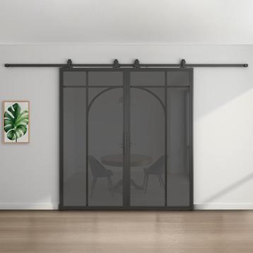 Dubbele stalen schuifdeur - Zwart - 5 Vlaks rond - Rook glas beschikbaar voor biedingen