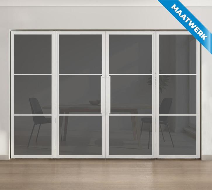 Dubbele stalen taatsdeur met glaspaneel, 3 vlaks, wit, rook, Doe-het-zelf en Bouw, Deuren en Vliegenramen, Overige typen, Nieuw