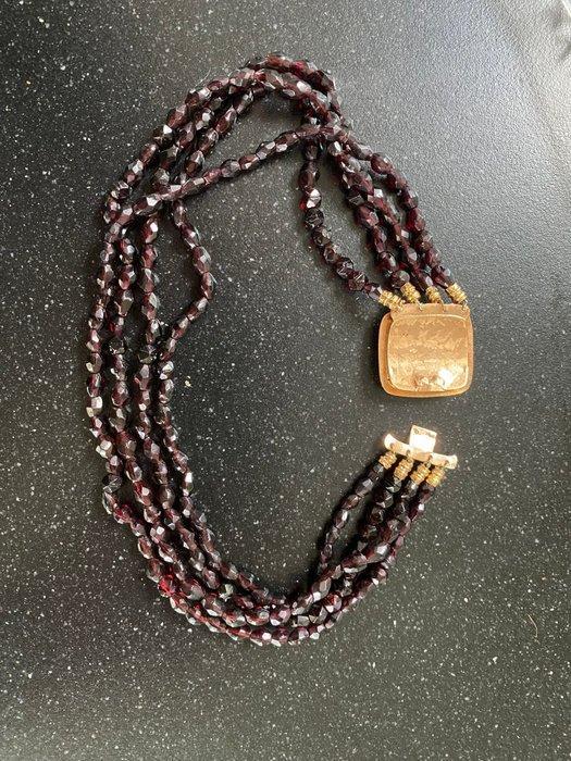 Halsketting - 14 karaat Geel goud - 4-snoers granaten, Handtassen en Accessoires, Kettingen