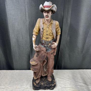 Statue, Groot Vintage Cowboybeeld, Handgeschilderd,
