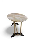 Salontafel - Beuken, Marmer, Messing - koffietafeltje, Antiek en Kunst