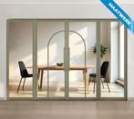 Dubbele stalen taatsdeur met glaspanelen Olijfgroen 2 Vlaks, Doe-het-zelf en Bouw, Nieuw, Metaal, Overige typen