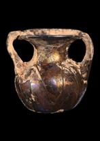 Oud-Romeins Glas Iridescerende pot met trailing decoratie en, Antiek en Kunst