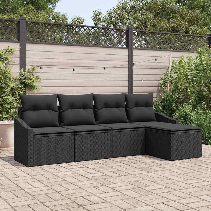 vidaXL Tuin Eettafel Set 5 pcs Zwart Poly Rattan en, Tuin en Terras, Tuinsets en Loungesets, Nieuw, Verzenden